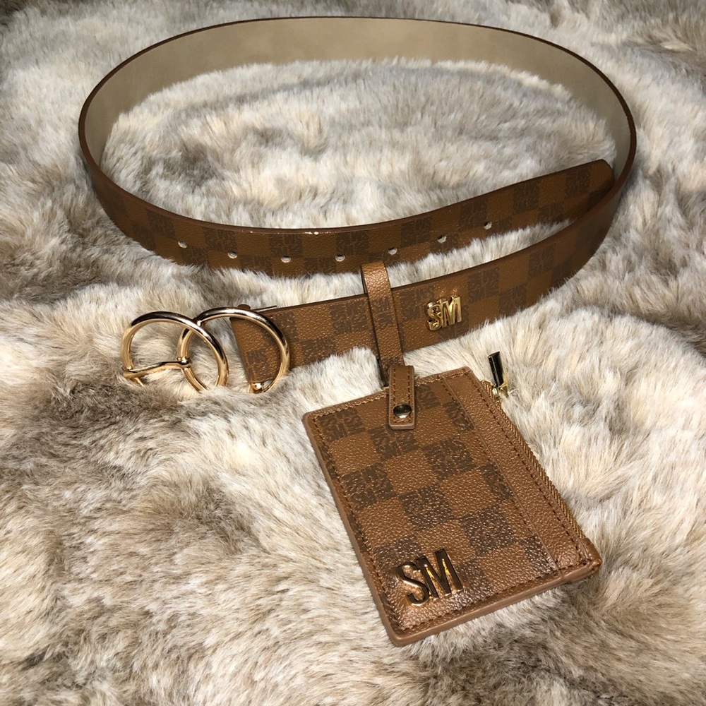 Steve Madden SM Logo Brown & Gold Tone Medium Size Belt NWOT